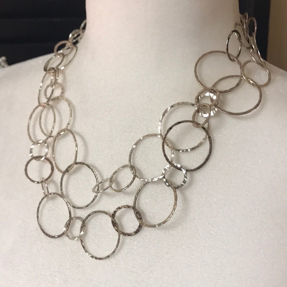 Double Strand Silver Metal Statement Necklace - image 3